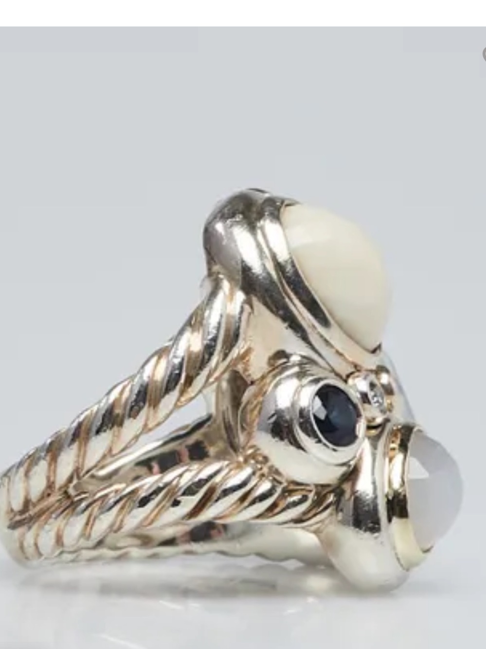 David Yurman | Ring | Sterling Silver Multi-Stone Oval Mosaic Ring with Diamonds - Picture 4 of 14